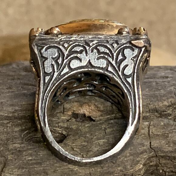 BORA Ring Size 9 Oxidized Sterling Silver, Bronze, CZ & LargeTurquoise Stone - Picture 4 of 7